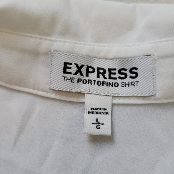 Express Size L Blue White Sleeveless Portofino Collared Button Up Blouse - Picture 6 of 7